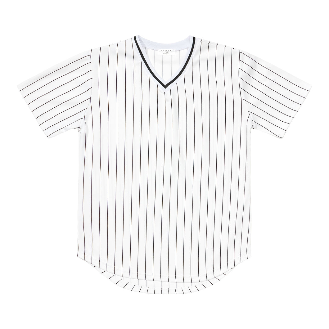 V-Neck Jersey - White / Black Stripes