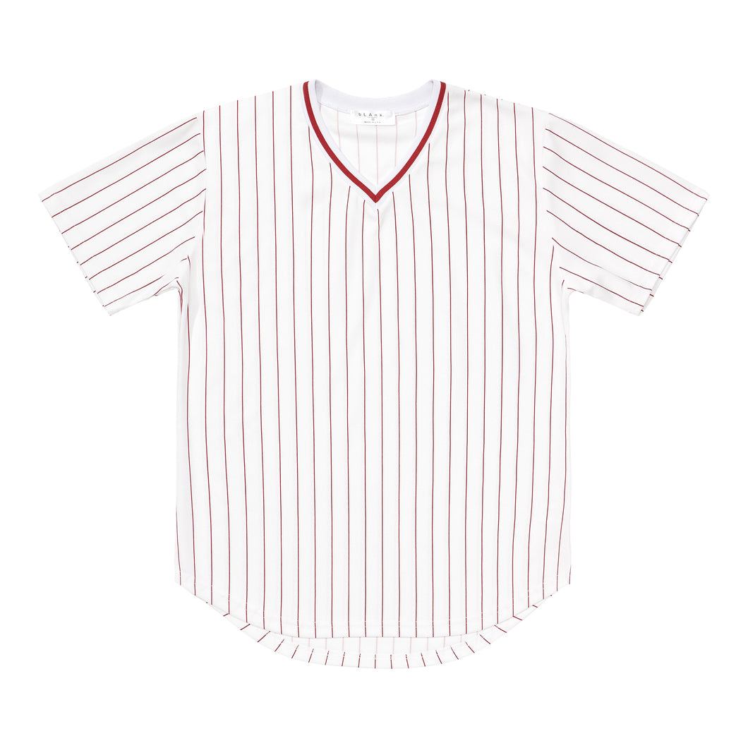 V-Neck Jersey - White / Red Stripes